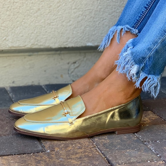Gold Bar Hardware Slip On Boyfriend Loafers - Picture 3 of 8